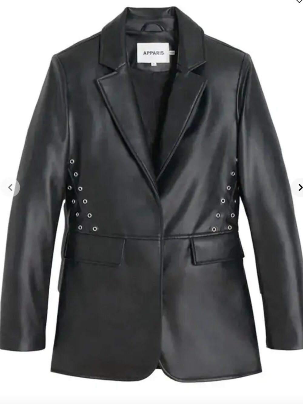 APPARIS KELAN FAUX LEATHER BLAZER IN BLACK WITH GROMMETS SIZE MEDIUM